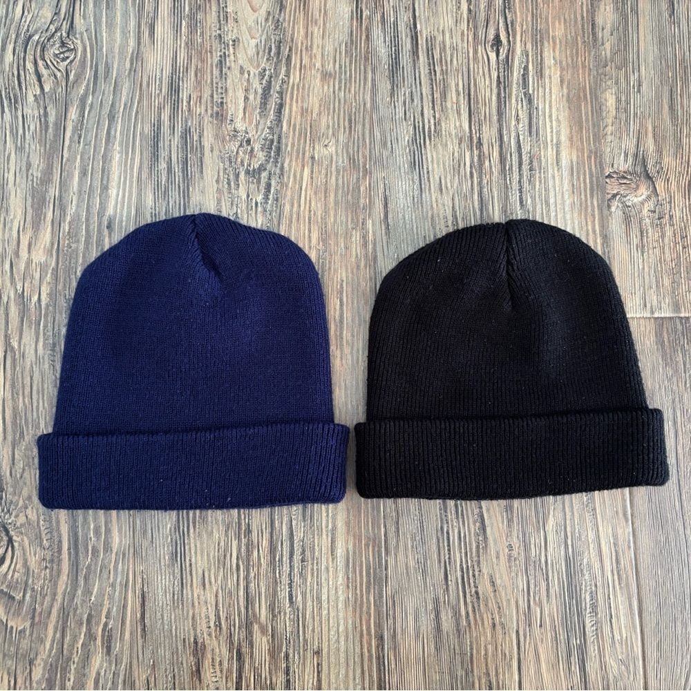 (2) Vintage BUM Sport Beanies Skull Caps Winter Hats One Size Blue Black - Picture 2 of 6